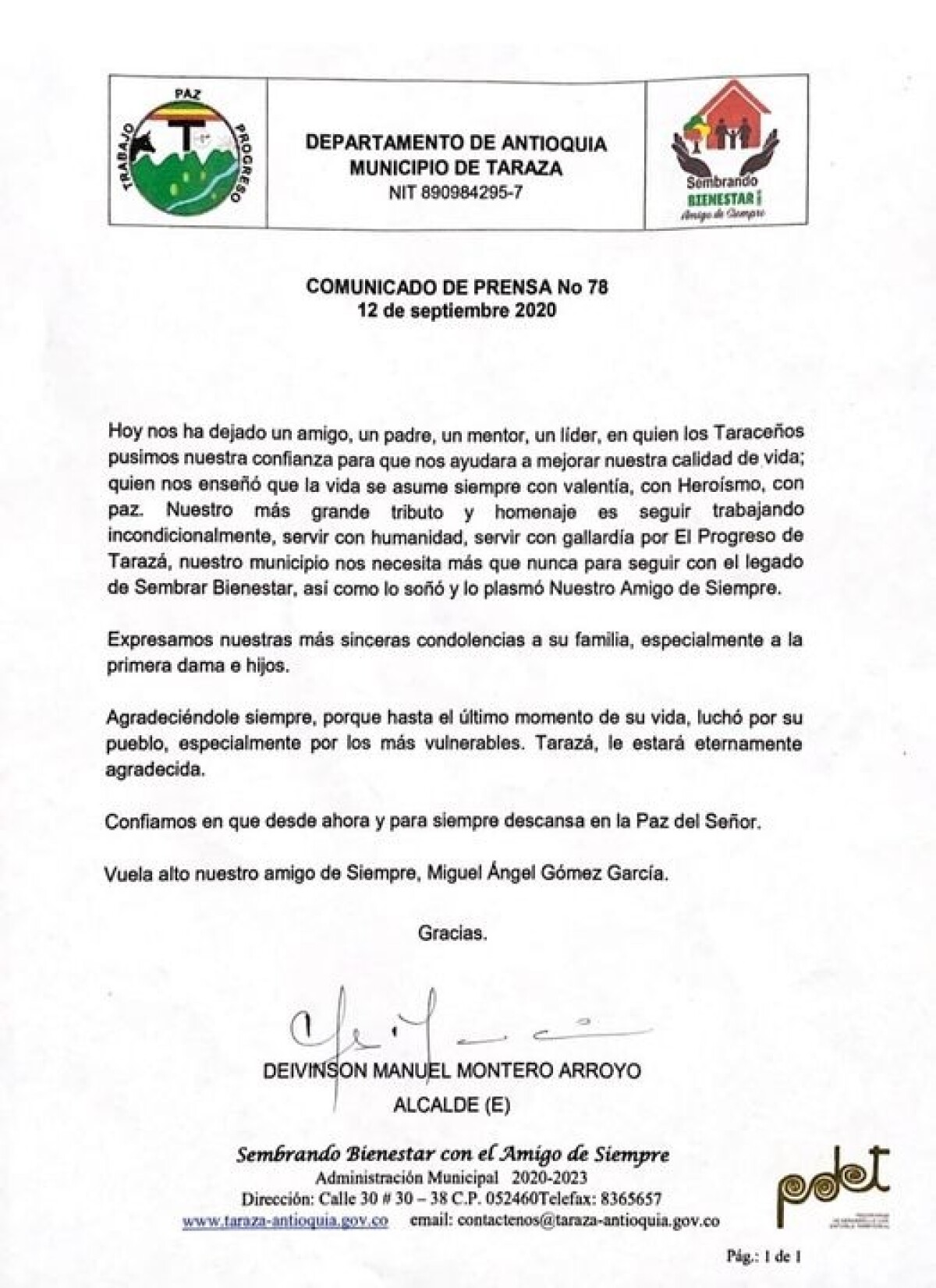 Comunicado sobre muerte alcalde de Tarazá.jpeg