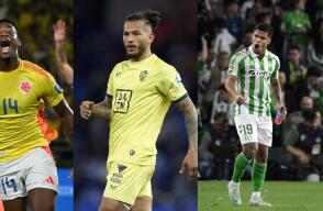Jhon Durán, Luis Javier Suárez y 'Cucho' Hernández, delanteros de la Selección Colombia.