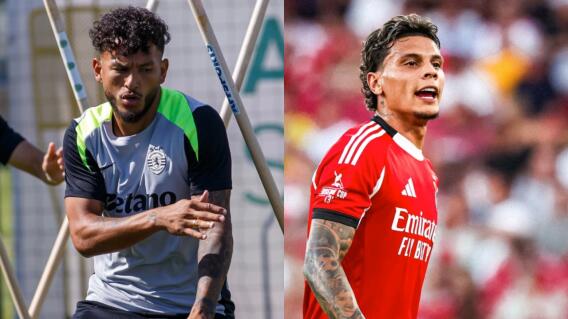 Luis Javier Suárez y Richard Ríos, jugadores del Sporting Lisboa y Benfica, respectivamente. 