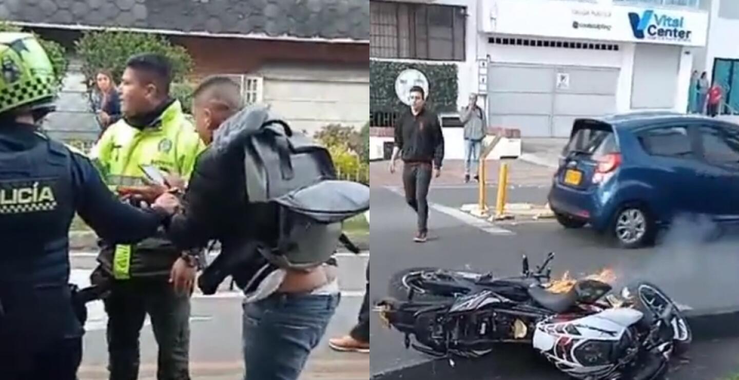 Presunto ladrón se puso a llorar luego de que le quemaron la moto en Bogotá