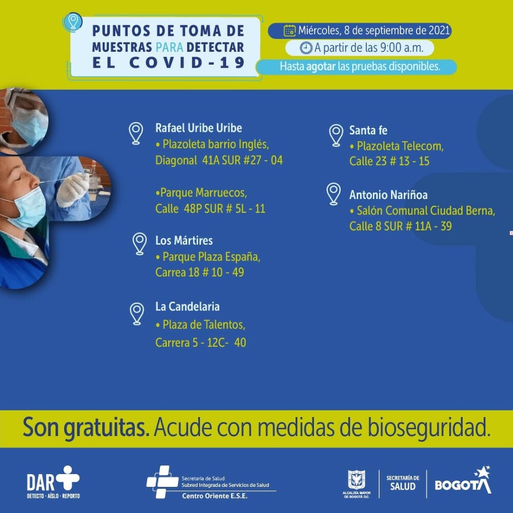 Pruebas gratis de COVID-19 en Bogotá
