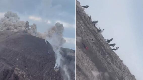 VIDEO | Turistas subieron volcán prohibido y quedaron en medio de una erupción