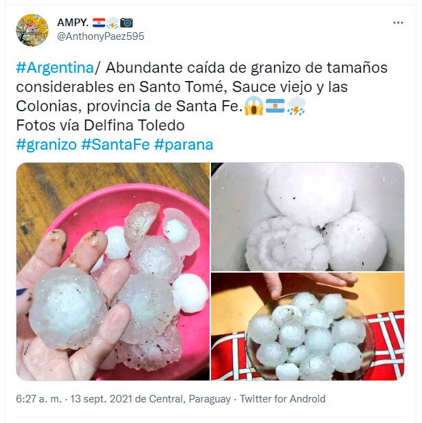 Granizada en Paraná, Argentina