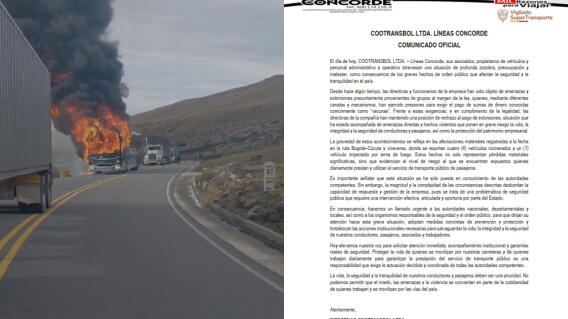 Empresa Concorde pide seguridad para sus conductores en vías de Santander.jpg