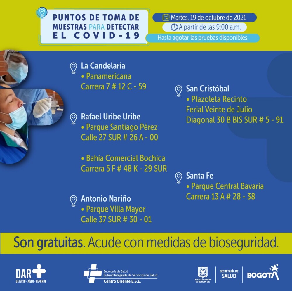 Pruebas gratis de COVID-19 en Bogotá