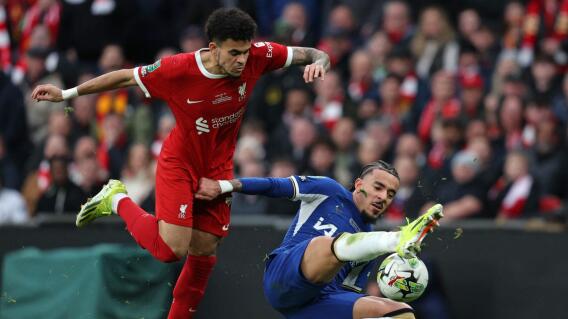Luis Díaz en acción de juego contra el Chelsea, en final de la EFL Cup con el Liverpool Luis Díaz en acción de juego contra el Chelsea, en final de la EFL Cup con el Liverpool