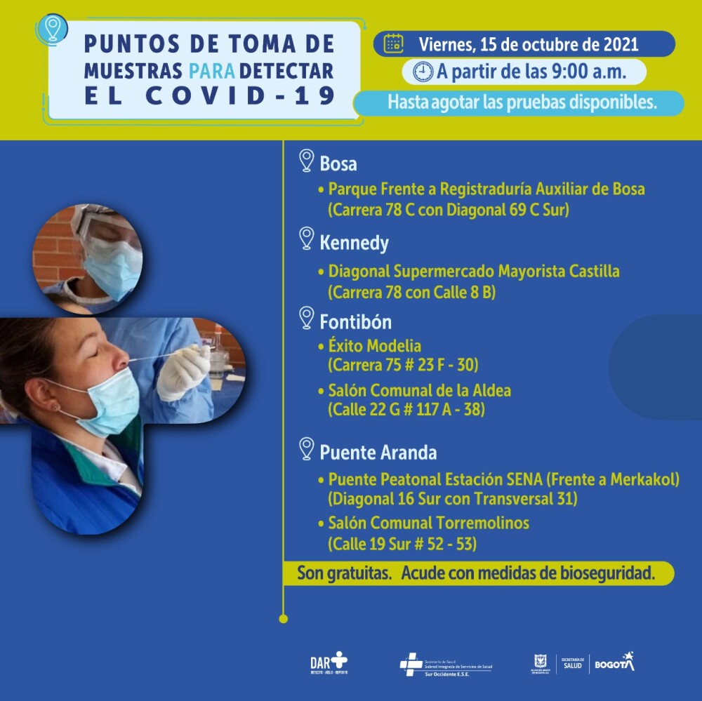 Pruebas gratis de COVID-19 en Bogotá