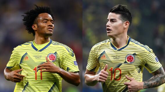 Juan Guillermo Cuadrado y James Rodríguez en la Selección Colombia Juan Guillermo Cuadrado y James Rodríguez en la Selección Colombia