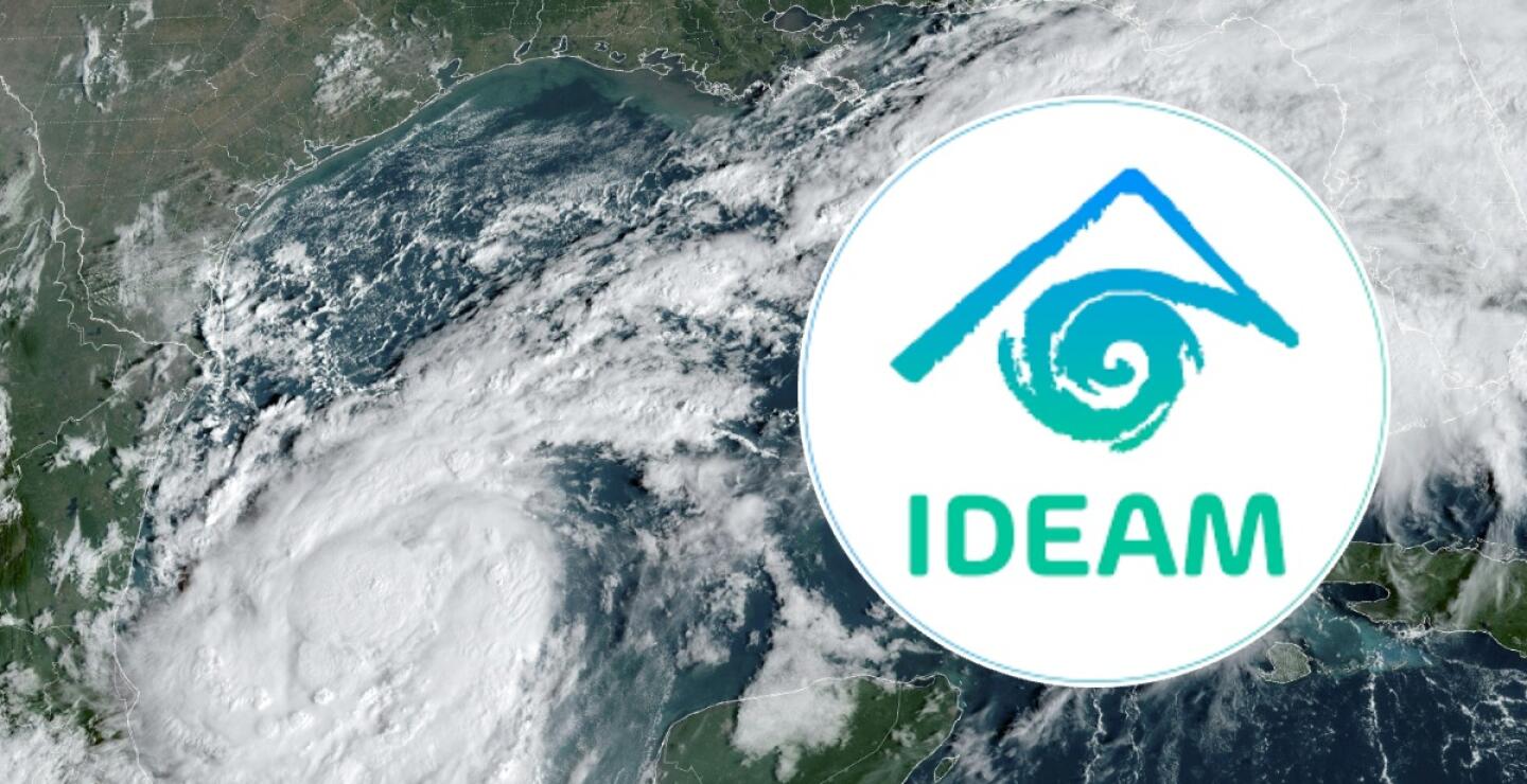 Imagen satelital del huracán Milton junto al logo del Ideam. 
