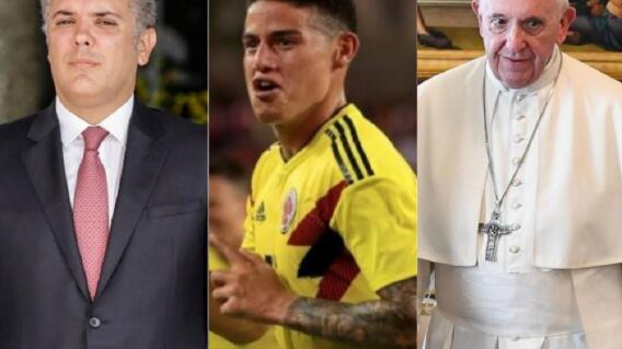 318109_BLU Radio. Iván Duque, James Rodriguez y papa Francisco / Fotos: AFP.