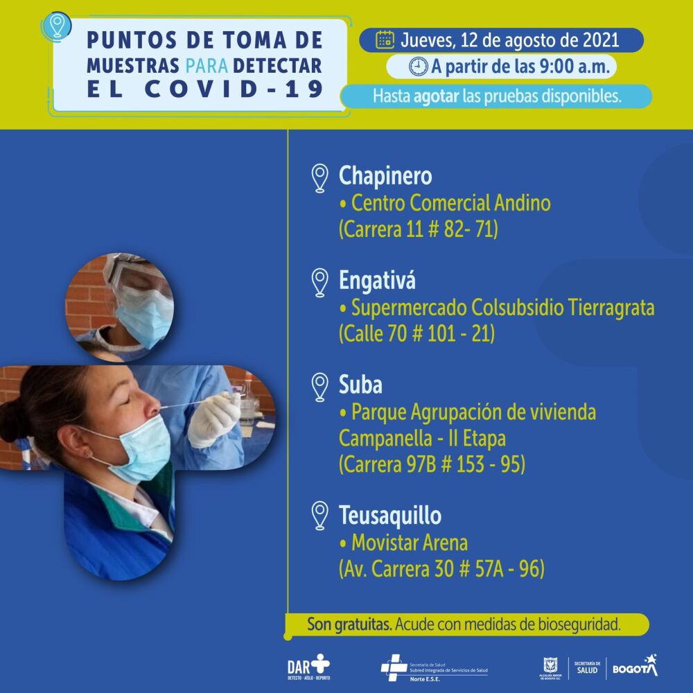 Pruebas gratis de COVID en Bogotá