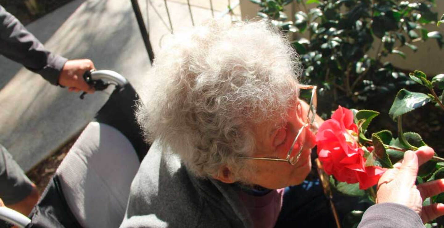 Disfrutando del olor de las flores
