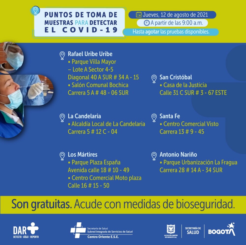 pruebas gratis de COVID en Bogotá