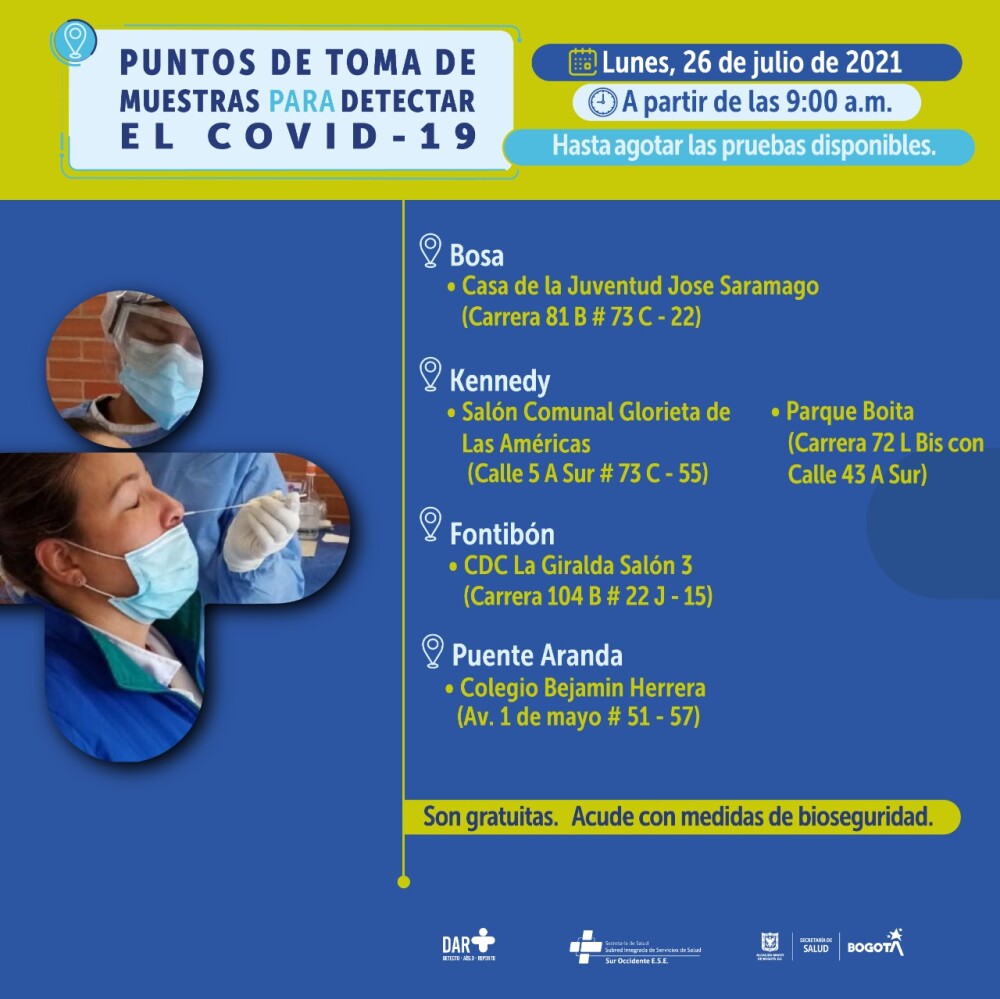 Dónde hay pruebas gratis de COVID 26072021