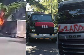 Vehículo incinerado y marcaciones del ELN en vía Tadó Pereira