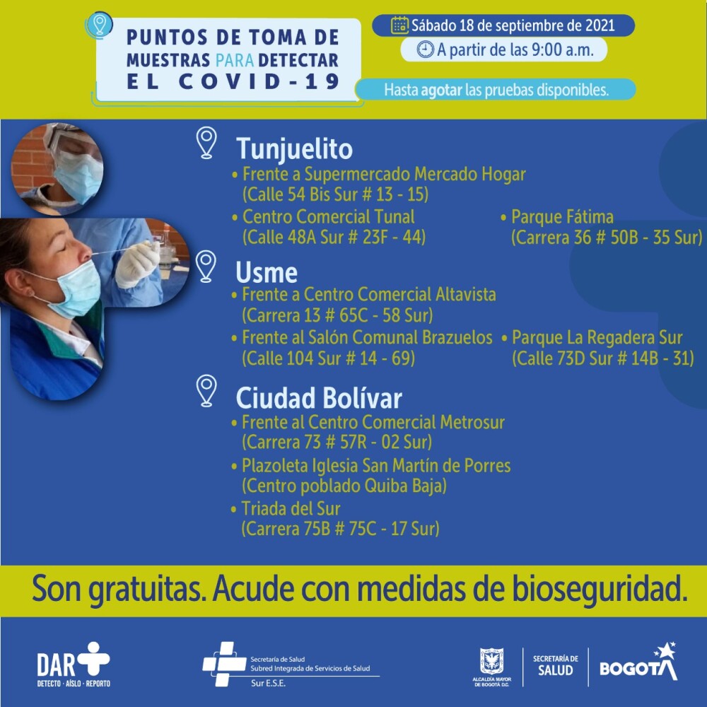 Pruebas COVID Bogotá 18 de septiembre