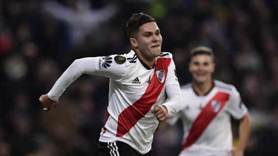Juan Fernando Quintero celebra su gol con River Plate, en la final de Copa Libertadores 2018 Juan Fernando Quintero celebra su gol con River Plate, en la final de Copa Libertadores 2018