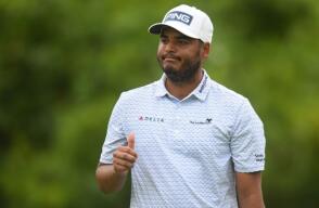 Sebastián Muñoz, celebrando un birdie en el hoyo 5 del torneo de Mayakoba 2022.  Sebastián Muñoz, celebrando un birdie en el hoyo 5 del torneo de Mayakoba 2022.