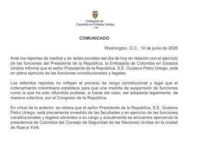 Comunicado de la Embajada de Colombia en EE. UU.