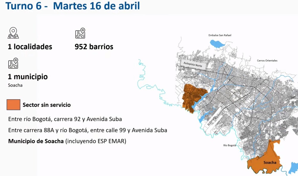 Turno 6 zonas de racionamiento de agua en Bogotá Turno 6 zonas de racionamiento de agua en Bogotá