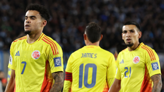Luis Díaz, James Rodríguez y Daniel Muñoz, figuras de la Selección Colombia, en un partido de Eliminatorias Sudamericanas Luis Díaz, James Rodríguez y Daniel Muñoz, figuras de la Selección Colombia, en un partido de Eliminatorias Sudamericanas