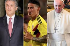 318109_BLU Radio. Iván Duque, James Rodriguez y papa Francisco / Fotos: AFP.