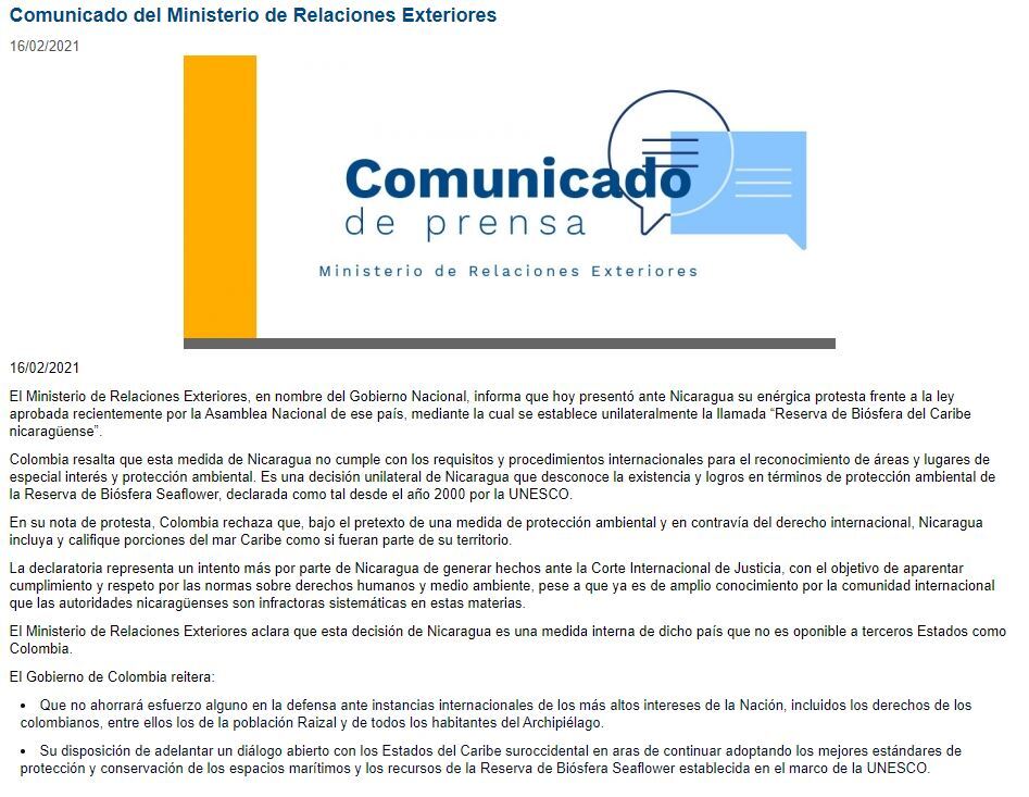 Comunicado Cancilleria