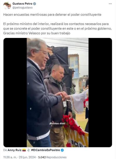 Se va el ministro del Interior, Luis Fernando Velasco: así lo confirmó el presidente Petro