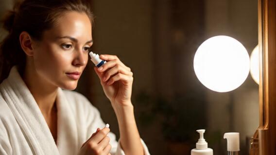 Mujer aplicándose gotas en los ojos