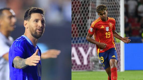 Lionel Messi y Lamine Yamal, figuras de Argentina y España, respectivamente, que se enfrentan por la Finalissima.