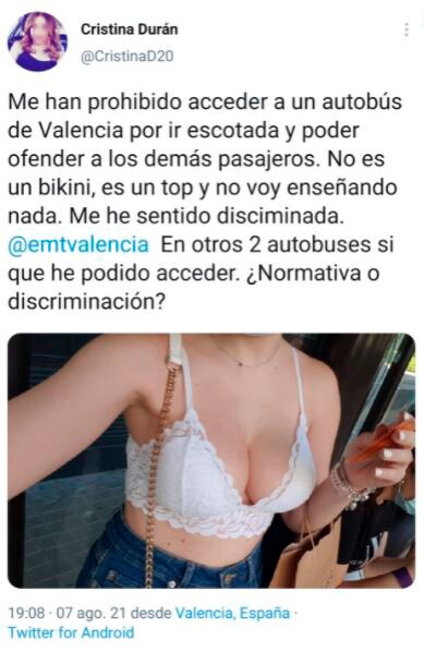 denuncia de mujer a la que no dejaron subir a bus por escote