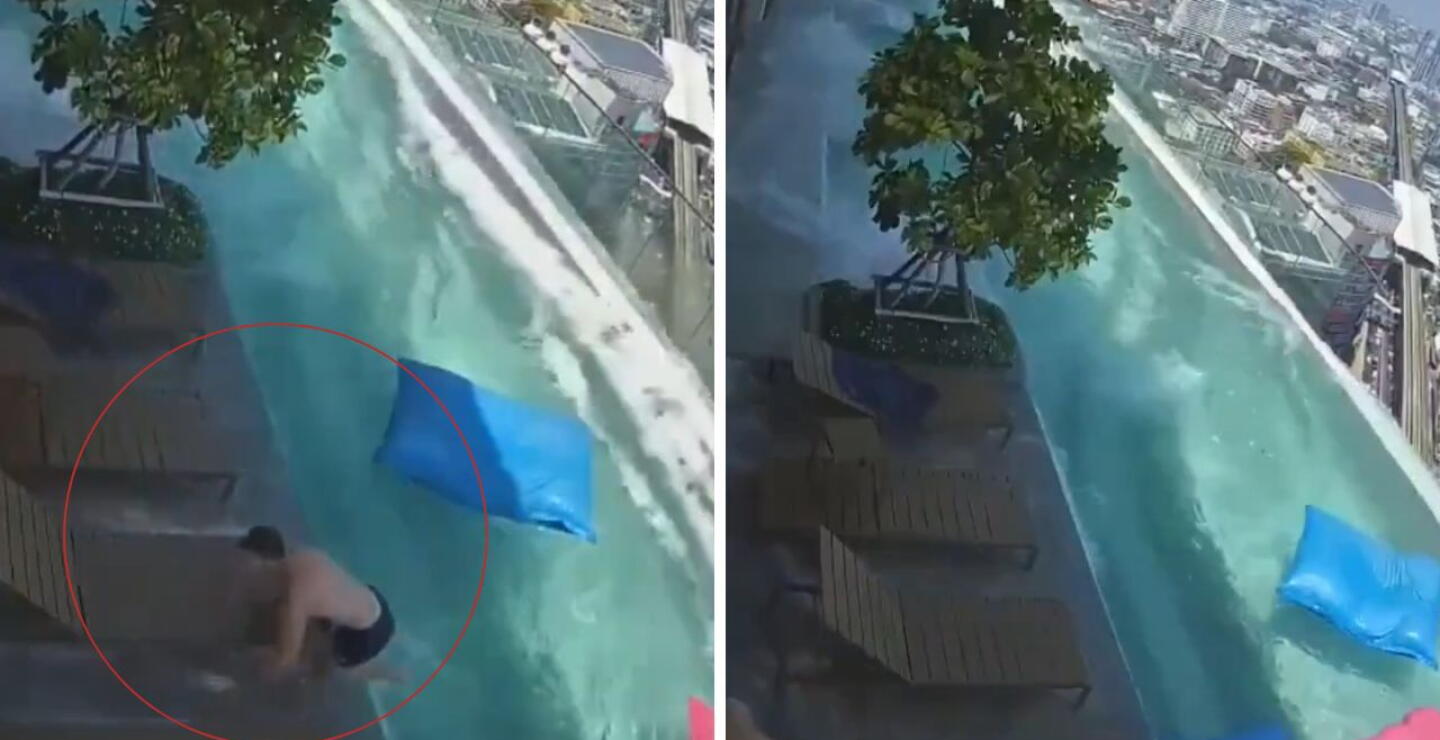 Se salvaron de caer de una piscina en el terremoto de Birmania