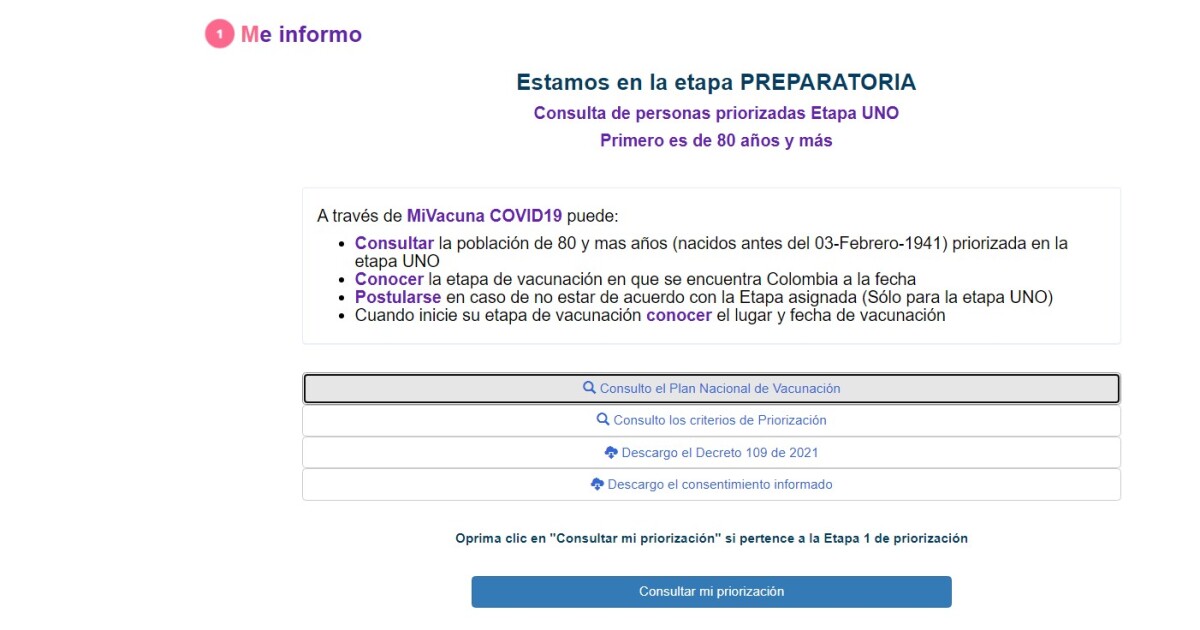 Así le sale en el portal Mi Vacuna el orden de ...