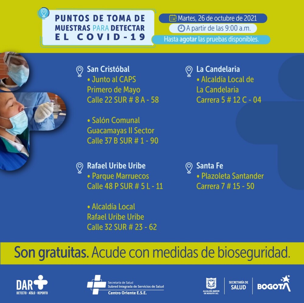 Pruebas gratis de COVID-19 en Bogotá