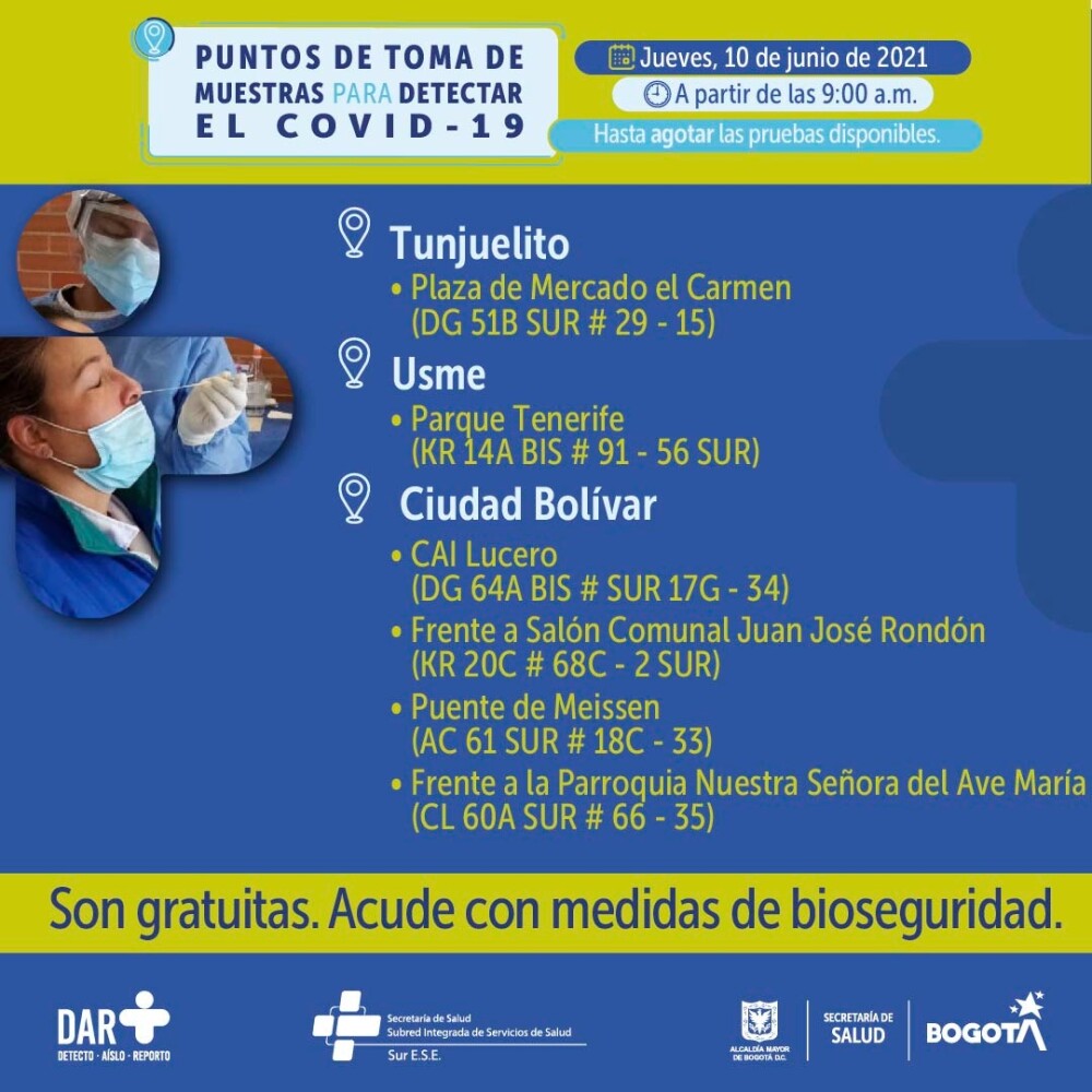 Prueba PCR en Tunjuelito, 10 de junio