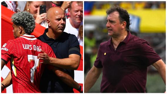 Arne Slot y Luis Díaz, en Liverpool, y Néstor Lorenzo, entrenador de la Selección Colombia Arne Slot y Luis Díaz, en Liverpool, y Néstor Lorenzo, entrenador de la Selección Colombia