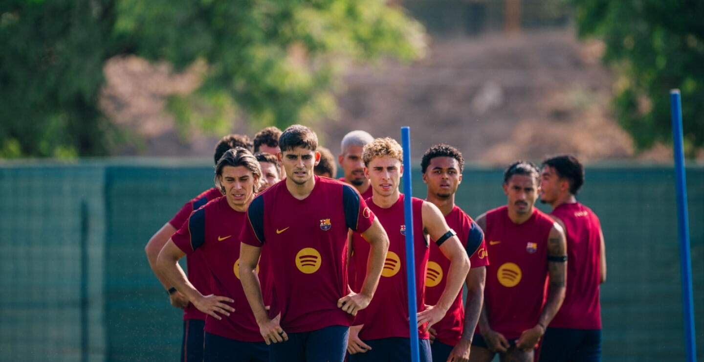Jugadores del Barcelona en una de las sesiones de entrenamiento. 