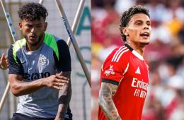 Luis Javier Suárez y Richard Ríos, jugadores del Sporting Lisboa y Benfica, respectivamente. 