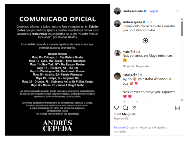 Comunicado de Andrés Cepeda