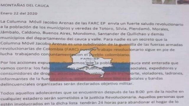 Zozobra por comunicado que anuncia reactivación de la columna ‘Jacobo Arenas’ de las FARC