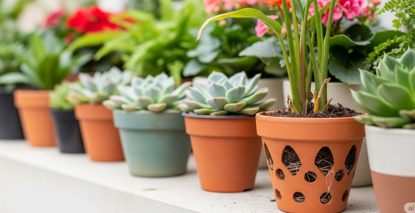 Imagen de referencia de plantas en sus respectivas macetas