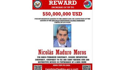 Cartel sobre recompensa por Nicolás Maduro.
