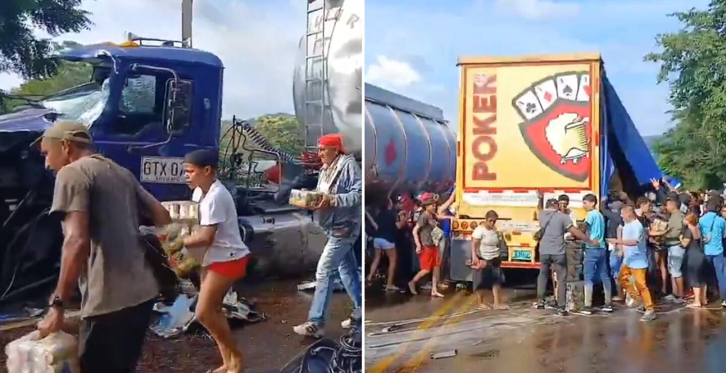 Arriesgaron su vida por saquear camión de cerveza que chocó con vehículo que transportaba ACPM