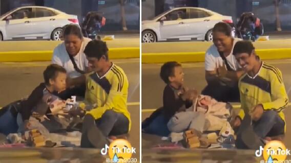 Padres que celebraron el cumpleaños de su hijo en la calle Padres que celebraron el cumpleaños de su hijo en la calle