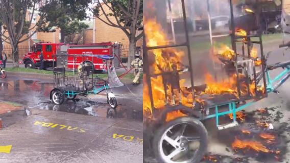 Bicitaxi incendiado en Bogotá Bicitaxi incendiado en Bogotá