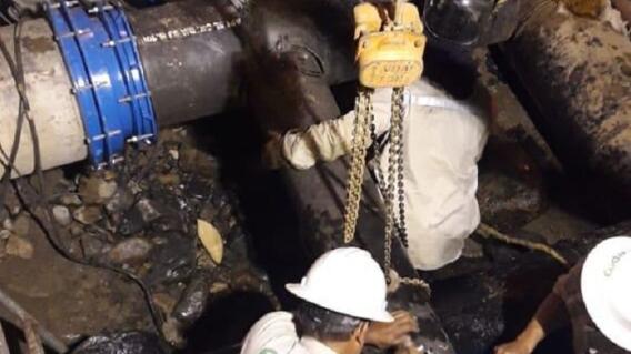 340793_EPM logró reparar la tubería averiada en Bello. /Foto EPM