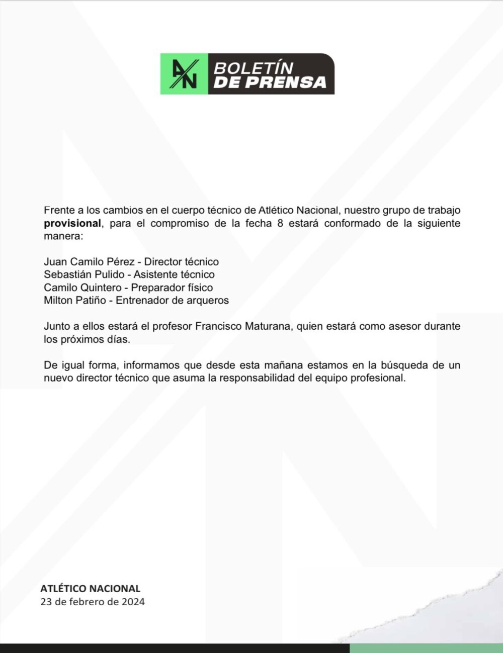 Cuerpo técnico de Nacional para partido contra La Equidad Cuerpo técnico de Nacional para partido contra La Equidad