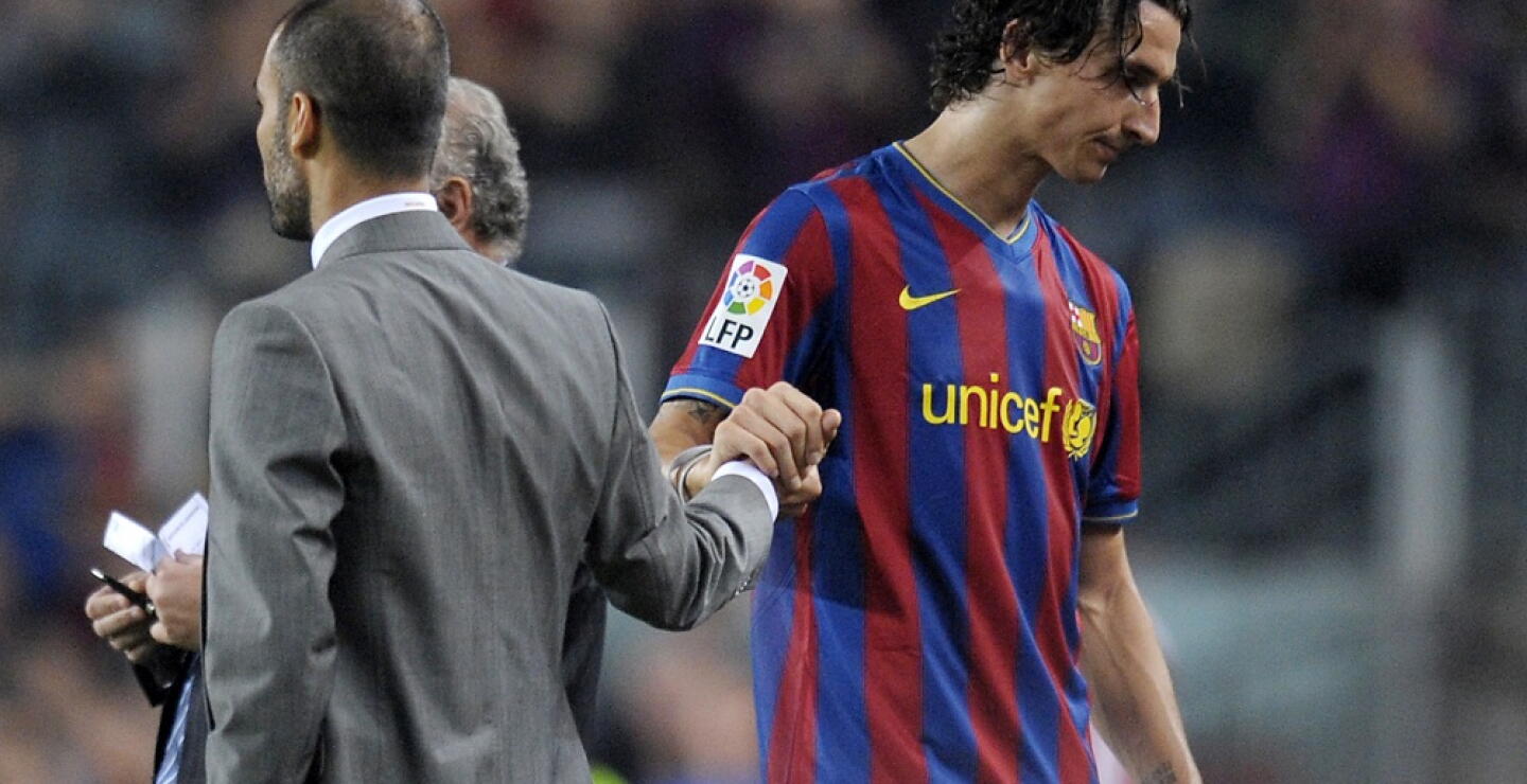 346285_Zlatan Ibrahimovic y Pep Guardiola // Foto: AFP