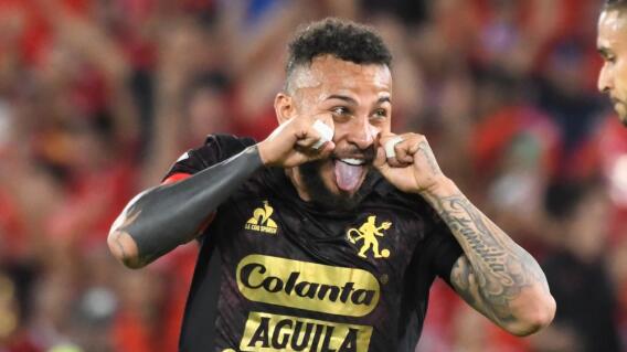 Duván Vergara, estrella de América de Cali, celebra un gol en la Liga BetPlay II-2024 Duván Vergara, estrella de América de Cali, celebra un gol en la Liga BetPlay II-2024