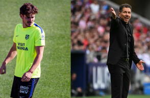 Julián Álvarez y Diego Simeone en Atlético de Madrid. 